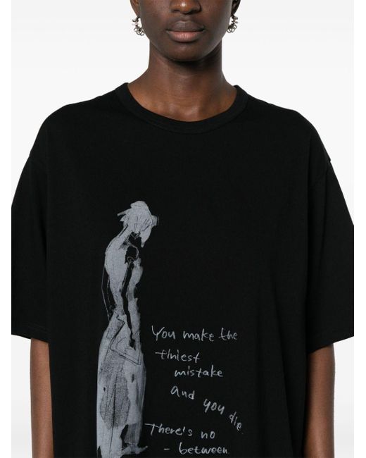 Graphic-print cotton T-shirt Yohji Yamamoto en coloris Black