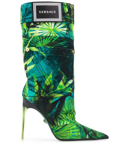Versace Green Jungle Print Stiletto Boots