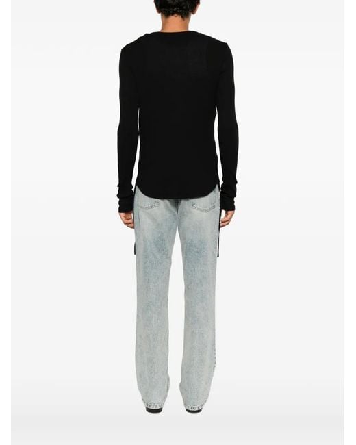 Ann Demeulemeester Black Ribbed-Knit Henley Sweater for men
