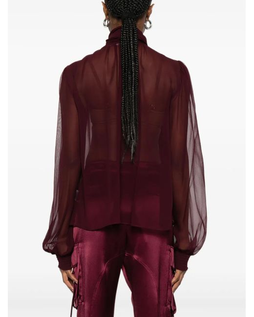 retroféte Purple Tie-Neck Long-Sleeve Top