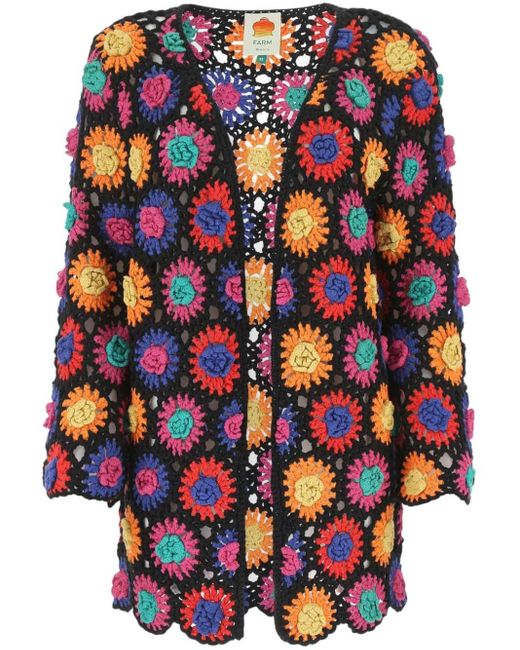 Farm Rio Blue Crochet-Knit Cardigan