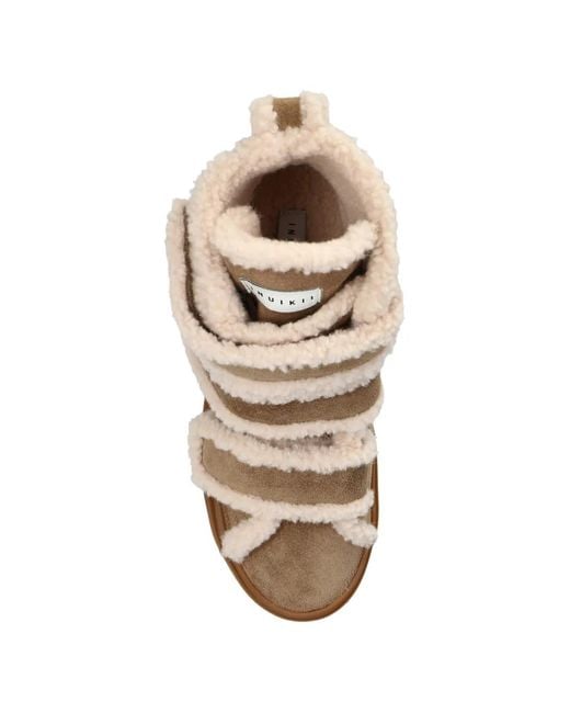Inuikii Brown Shearling Velcro Wedge Touch-Strap Sneakers