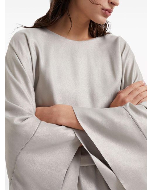 Brunello Cucinelli Gray Wide-sleeves Silk Maxi Dress