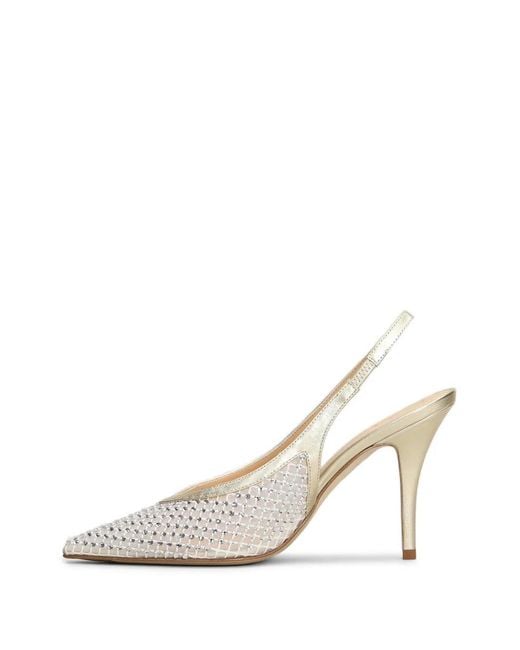 Chantal White Crystal-Embellished Slingback Leather Heeled Pumps