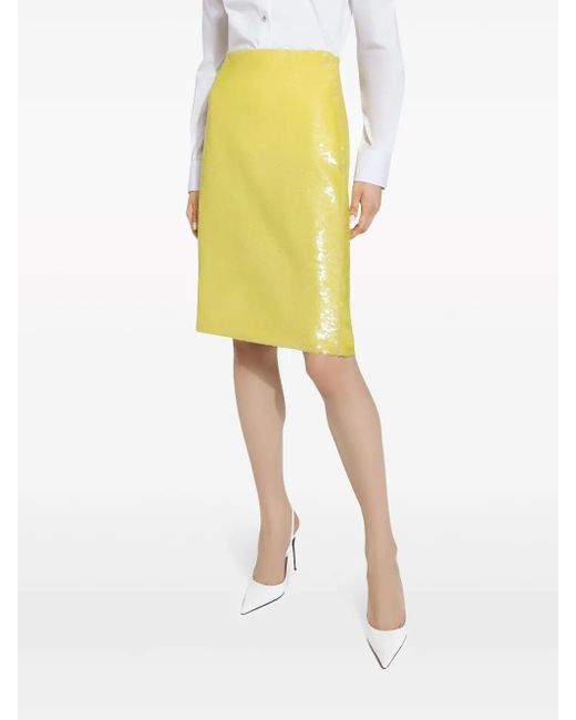 Dolce & Gabbana Yellow Sequin-Embellished Pencil Skirt