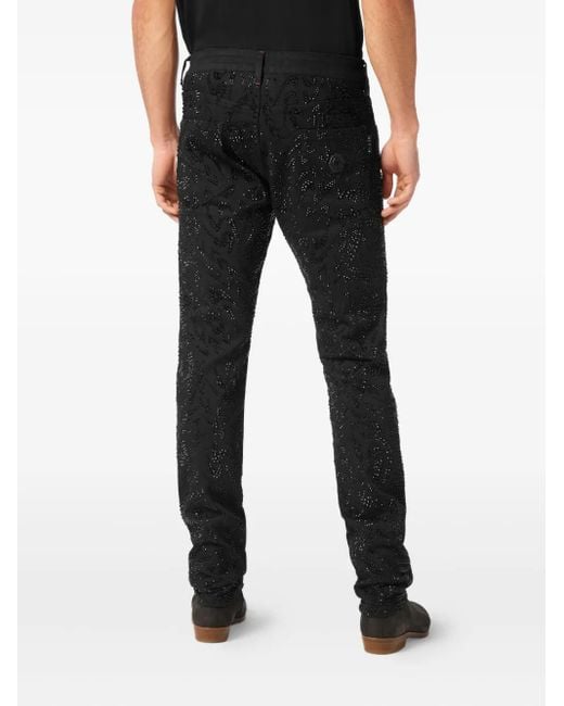 Philipp Plein Black Super Straight Cut Strass Jeans for men