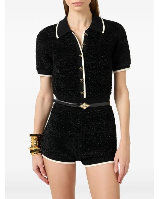 Elisabetta Franchi Black Bouclé Chenille Jumpsuit With Belt