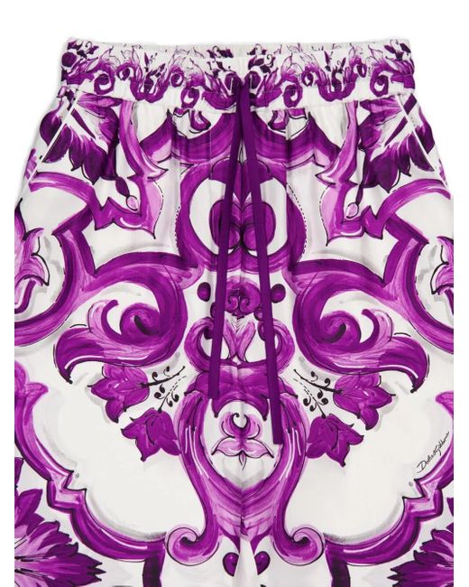 Dolce & Gabbana Purple Majolica-Print Palazzo Pants
