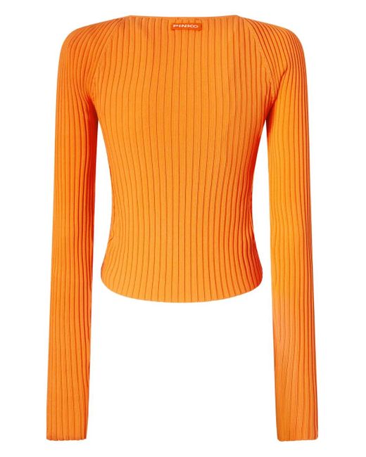 Pinko Orange V-Neck Ribbed Cardigan