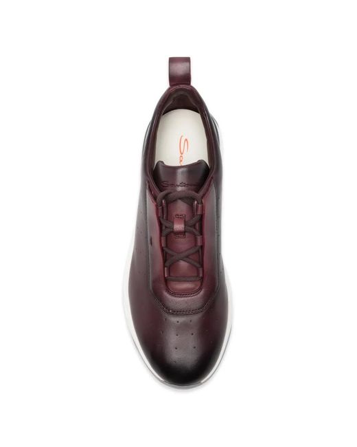 Santoni Brown Perforated Leather Sneakers for men