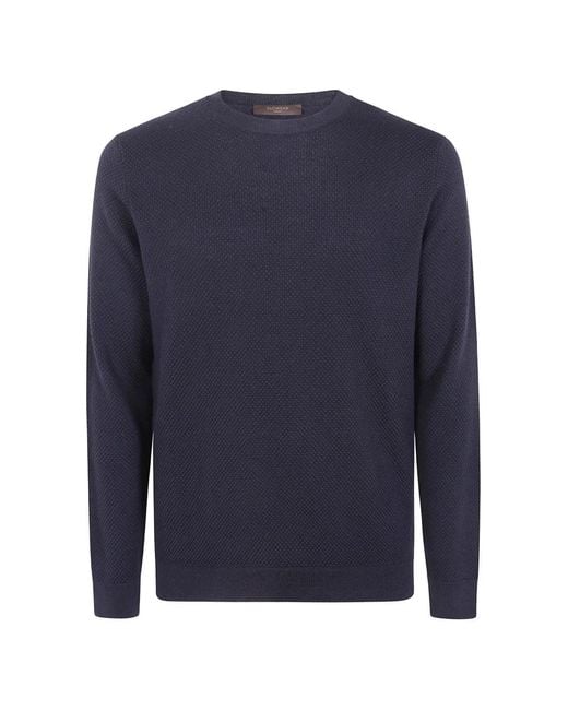 Zanone Blue Waffle-Knit Round-Neck Sweater for men