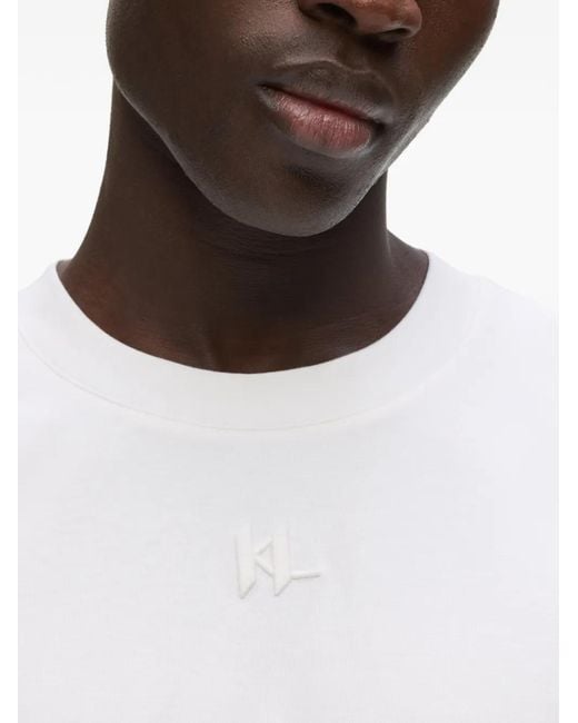 Karl Lagerfeld White Logo-Embroidery T-Shirt for men