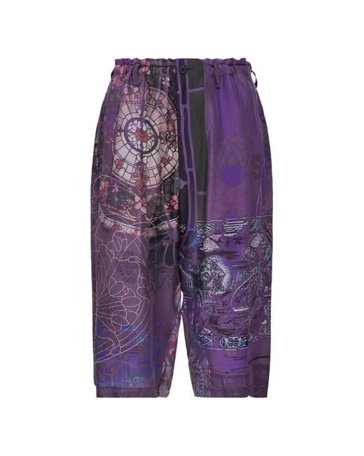 Yohji Yamamoto Purple Graphic-Print Silk Trousers for men