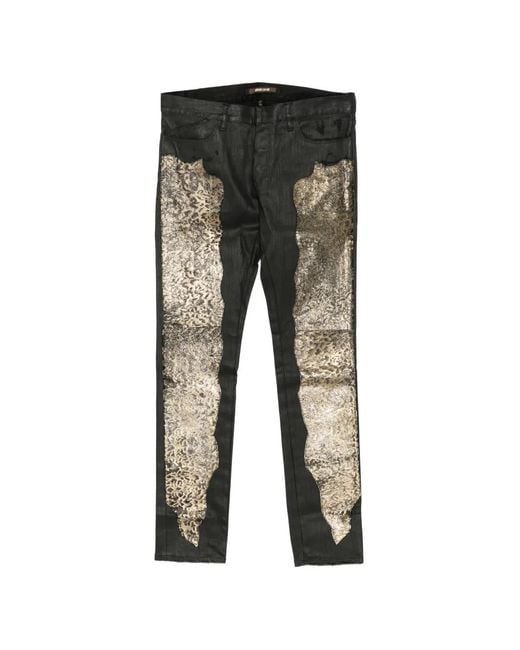 Roberto Cavalli Black Leopard-Print Metallic-Effect Jeans for men