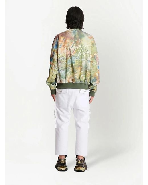 Balmain Green Printed Reversible Bomber Jacket for men