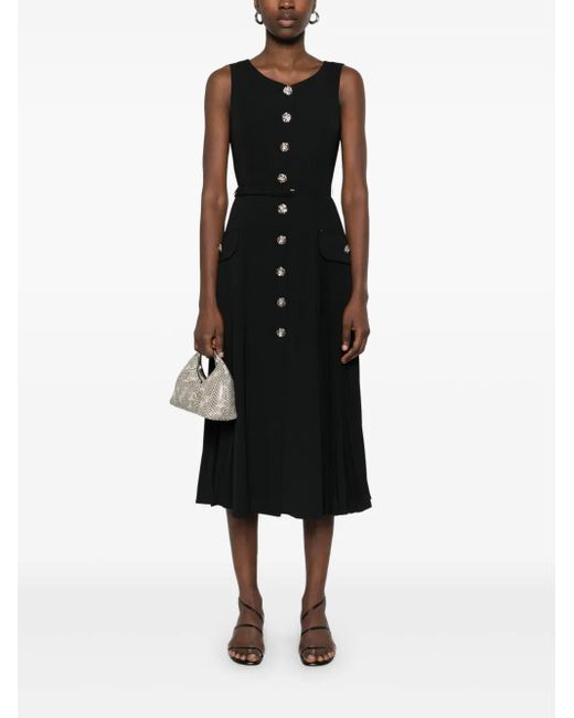 Nissa Women's Black Pliss-Details Midi Dress