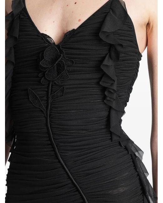 David Koma Black Ruffled Ruched-Detail Dress