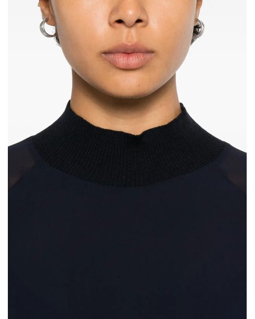 Peserico Blue Ribbed High-Neck Top