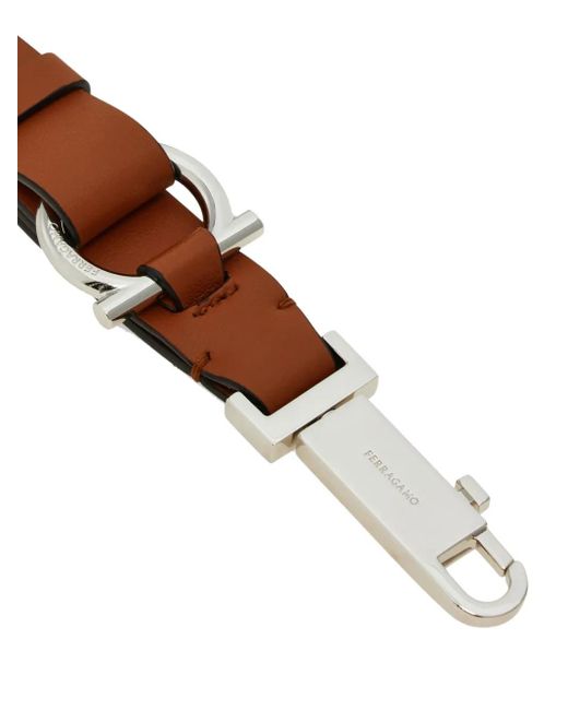 Ferragamo White Leather Gancini Strap Keyring for men