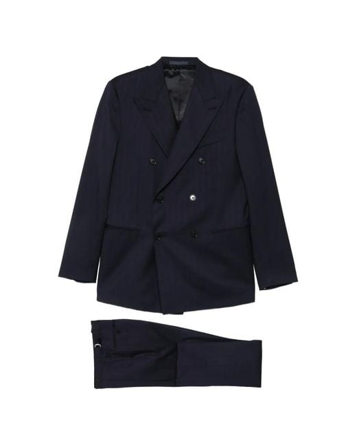 Caruso Blue Double-Breasted Suit for men