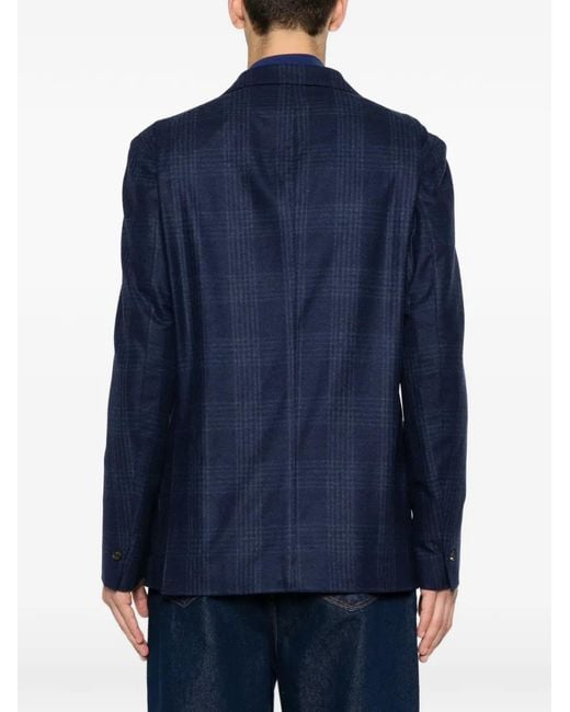 Eleventy Blue Check-Pattern Single-Breasted Jacket for men