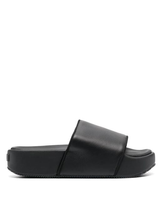 Y-3 Black Leather Flatform Slides - Men's - Rubber/calf Leather/fabric for men