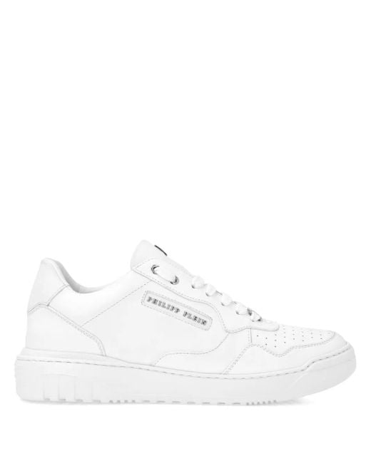 Philipp Plein White Logo-Lettering Leather Trainers