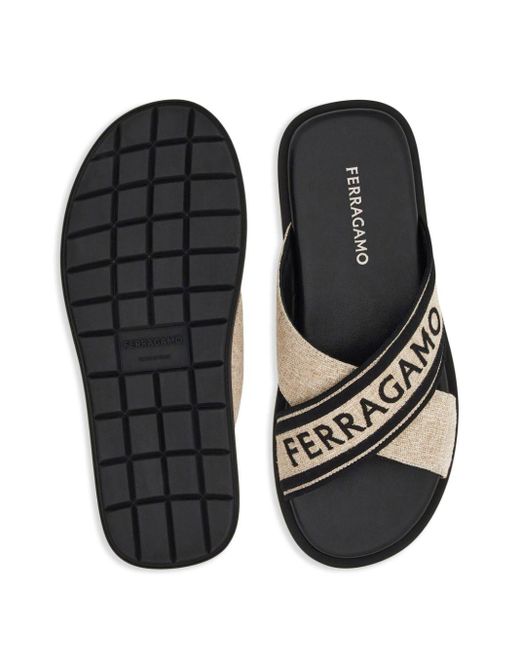 Ferragamo Black Crossover-strap Cotton Sandals for men