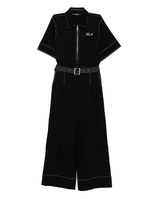 Karl Lagerfeld Black Contrast-Stitch Jumpsuit