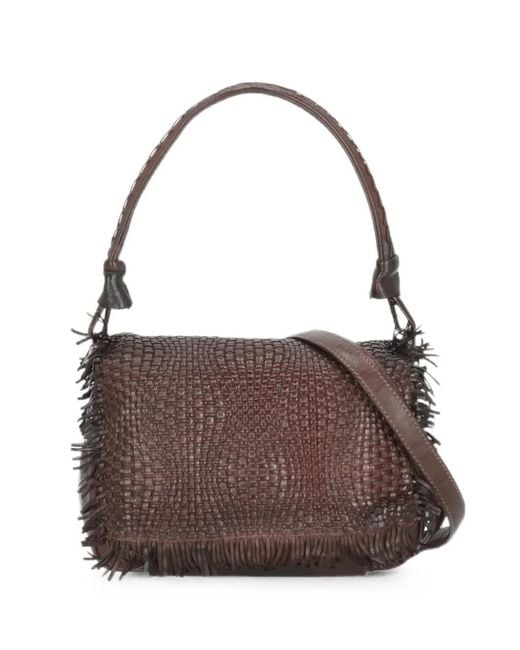 Reptile's House Brown Anfora Braided Fringed Tote Bag