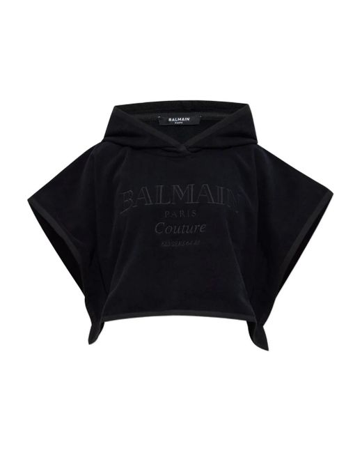 Balmain Blue Hooded Cotton Poncho