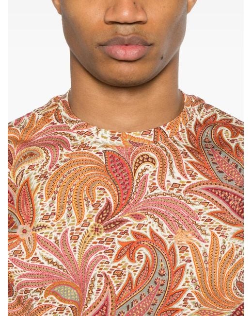 Etro Pink Paisley-Print T-Shirt for men