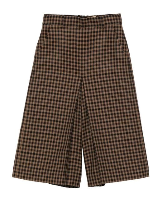 Saint Laurent Brown Gingham Mid-Rise Wool Culottes