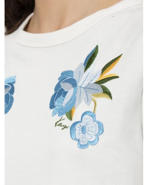 KENZO White Floral-Embroidered T-Shirt