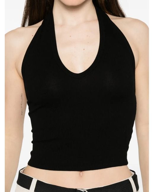 Enza Costa Black Ribbed Halterneck Top
