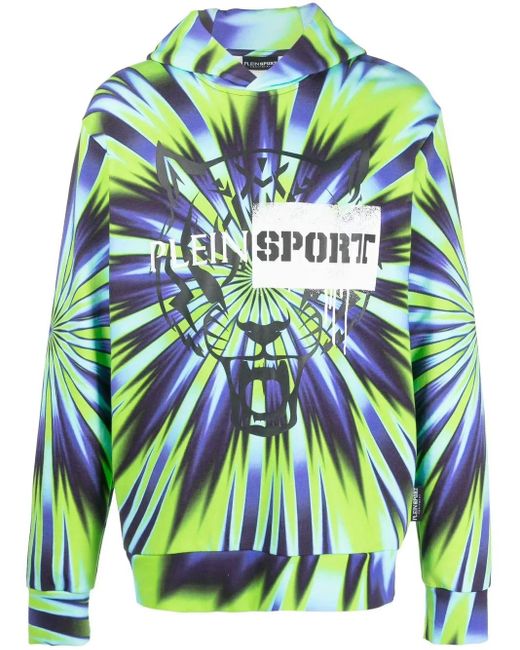 Philipp Plein Green Tie Dye-Print Pullover Hoodie for men