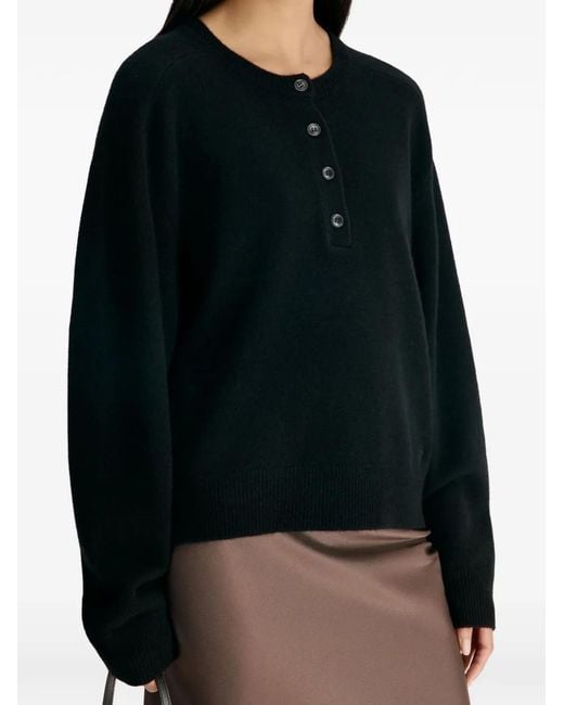 Loulou de Saison Black Malo Oversized Cashmere Henley Sweater
