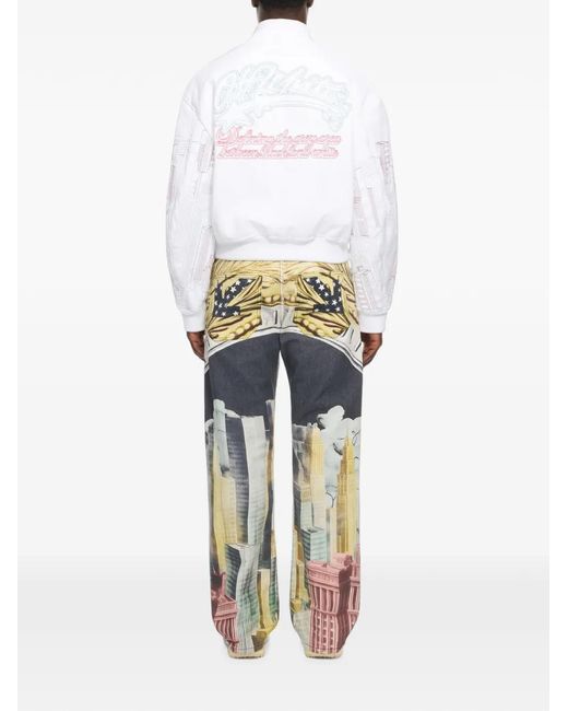 Off-White c/o Virgil Abloh White Skyline Embroidered Cropped Bomber Jacket for men