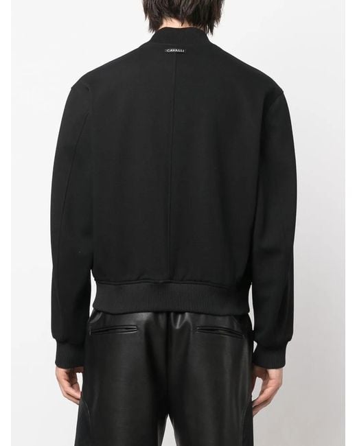 Roberto Cavalli Black Logo-Patch Bomber Jacket for men