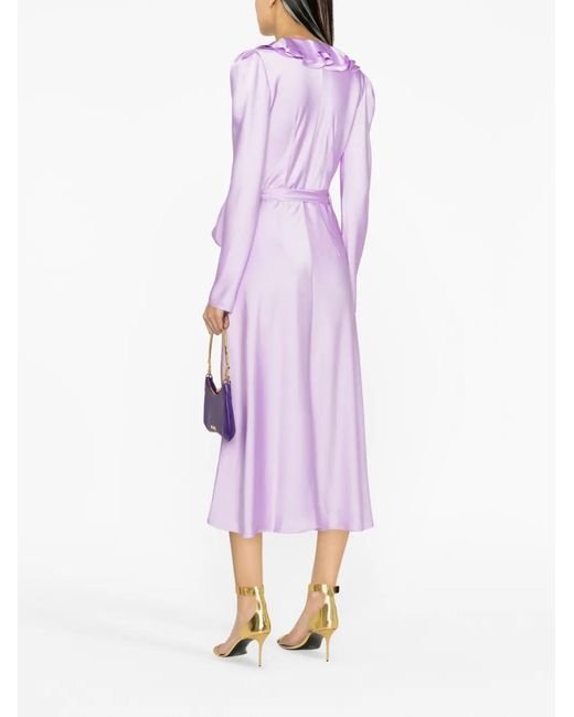 Philosophy Di Lorenzo Serafini Purple Ruffle-Detailing V-Neck Dress