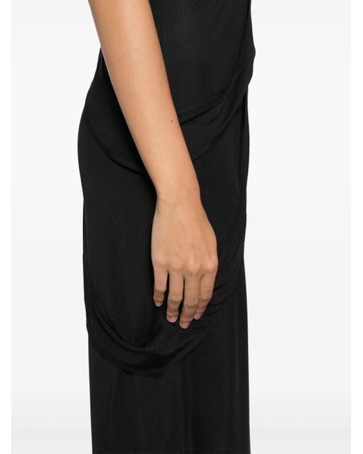 Yehuafan Black Asymmetric Sleeves Dress