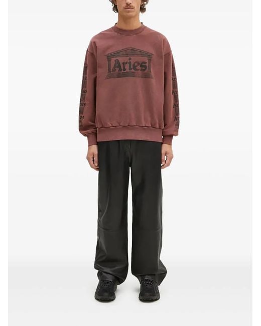 Aries Red Temple-Print Sweatshirt for men
