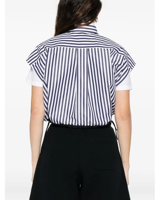 Sacai Blue Striped Short Sleeve Shirt