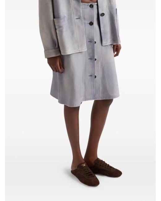 Prada Gray Button-Up Patch-Pocket Skirt