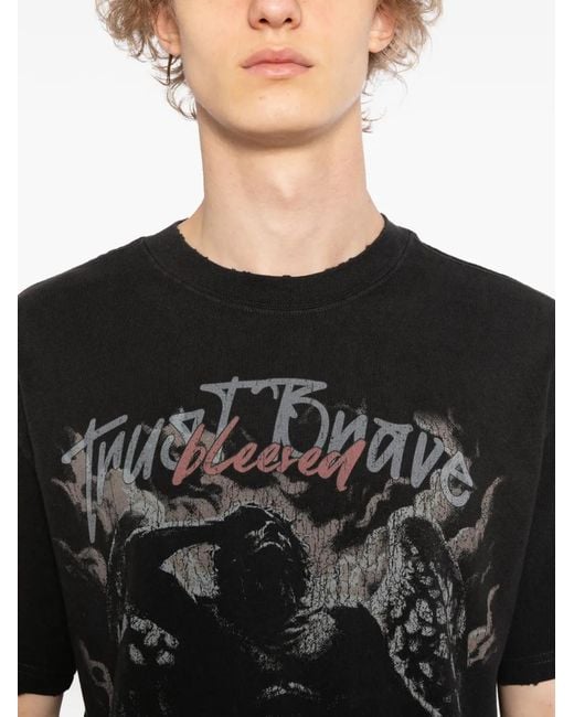 WARMAN Black Graphic Print T-Shirt for men