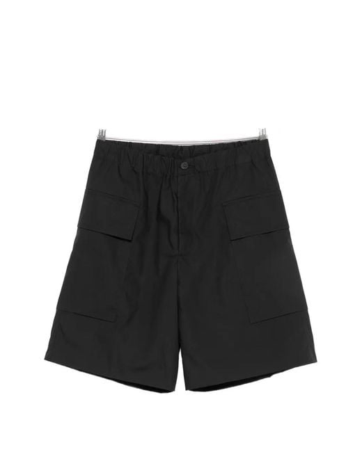 Rhun Black Button-Fastening Cargo Shorts for men