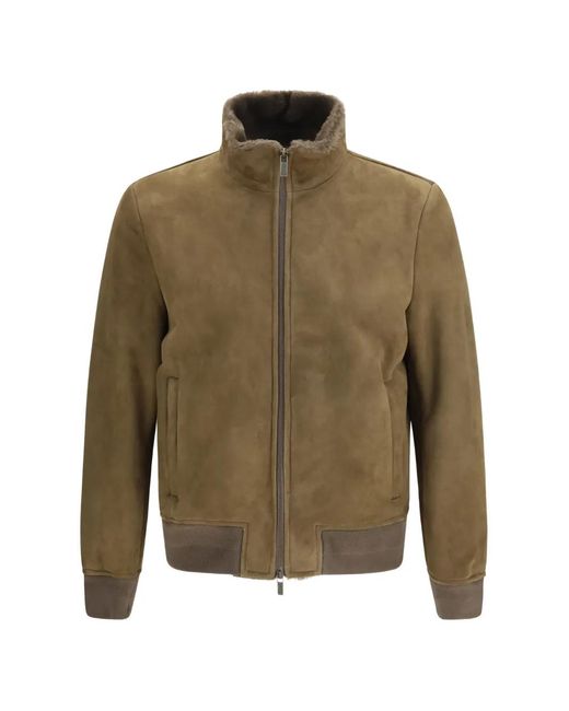 Salvatore Santoro Green High-Neck Suede Jacket for men