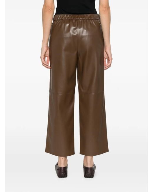 Max Mara Brown Faux-Leather Cropped Trousers