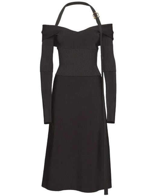 Ferragamo Black Off-Shoulder Midi Dress