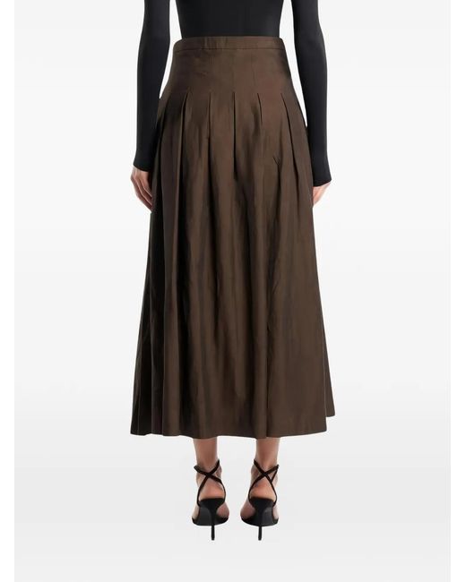 PT Torino Brown Mirna Knife-Pleat High-Waisted Midi Skirt